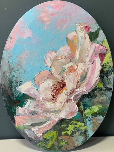 Peony. Garden Flowers. Impasto Palette knife original oil painting. thumb
