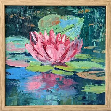 Lillies pond. Landscape. Original Palette knife oil painting. Framed. thumb
