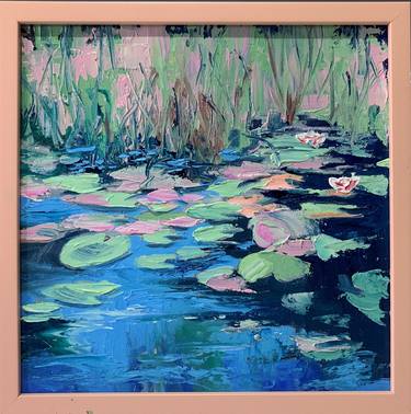 Lillies pond. Landscape. Original Palette knife oil painting. Framed. thumb