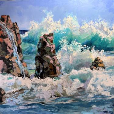 Breaking waves. Seascape. Original oil painting. thumb
