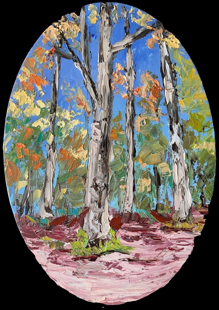 Landscape with the trees. Original impasto, Palette knife oil
