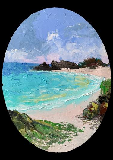 Seascape. Ocean, waves, sky. Palette knife original oil painting. thumb