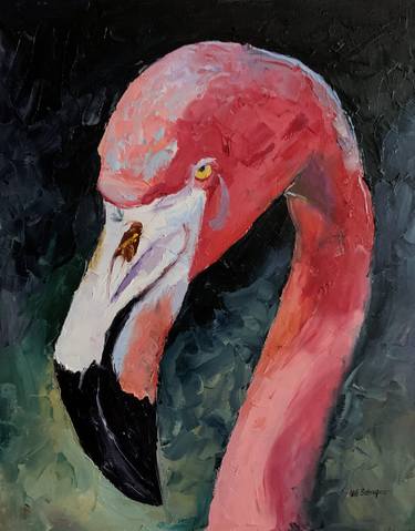 Flamingo. Bird. palette knife, impasto Original oil painting on canvas. thumb