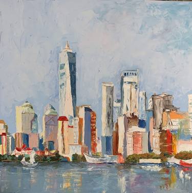 New York City.Sky line. Palette knife original oil painting. thumb