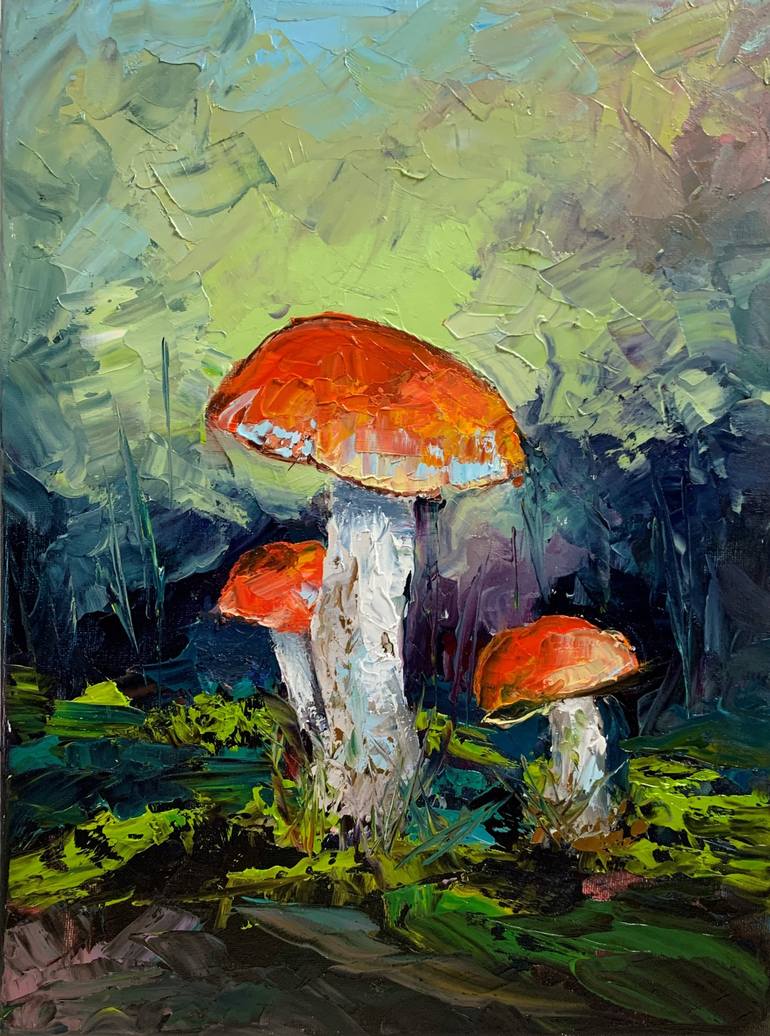 Art & Collectibles Oil Mushrooms Painting Original Oil Agaric Painting
