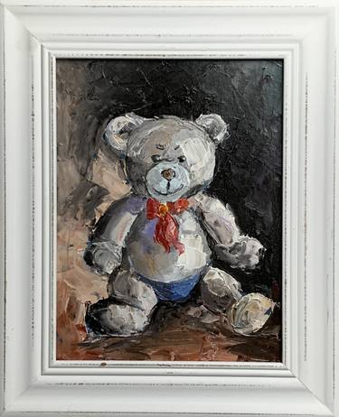 Little bear. Toy. Teddy bear. Original  oil painting. thumb