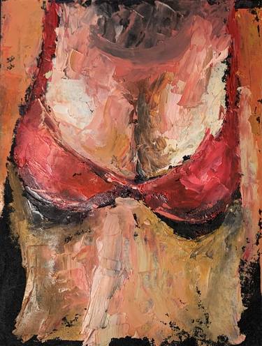 Woman body, red bikini. Original Palette knife oil painting. thumb