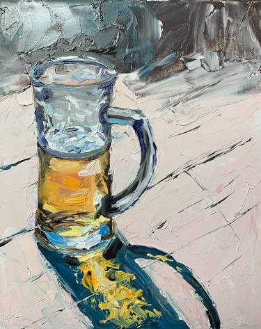 Beer mug. Original impasto oil painting. thumb
