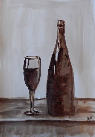 Wine bottle coffee painting thumb