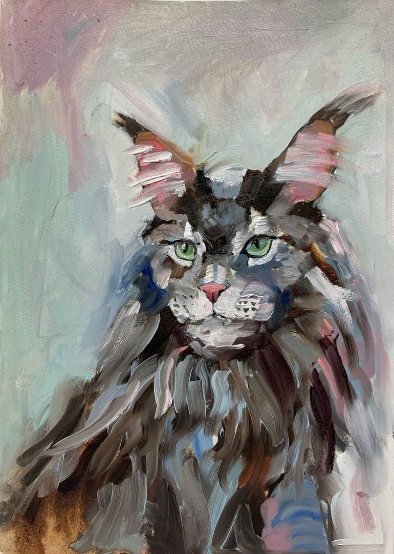 Maine Coon. Cat.. Schetch. Painting by Vita Schagen