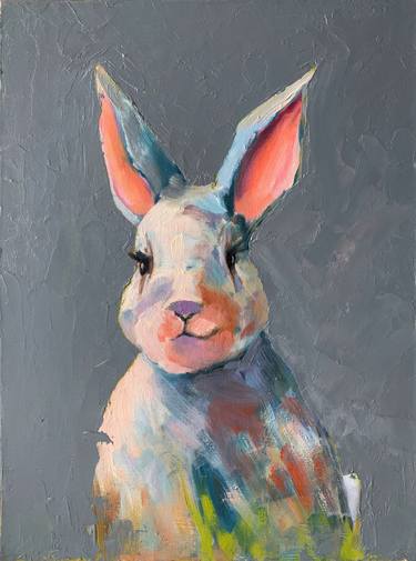 Colorful Rabbit. Original animal Bunny Hare painting. thumb