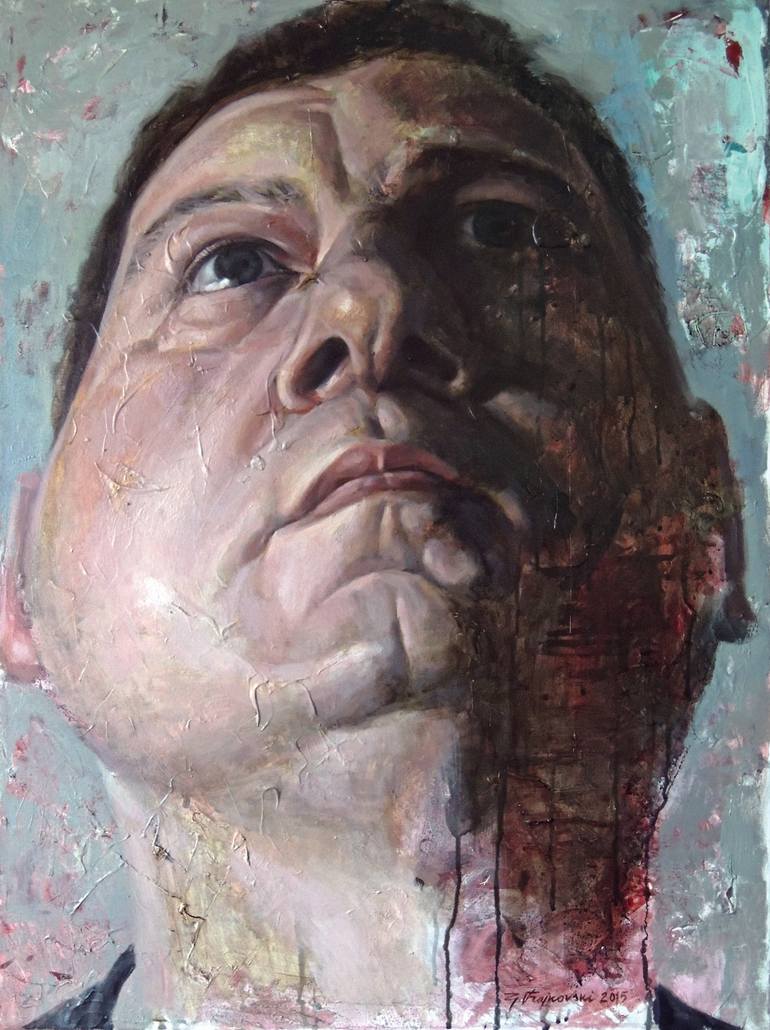 Self Portrait Looking Up Painting By Goce Trajkovski Saatchi Art