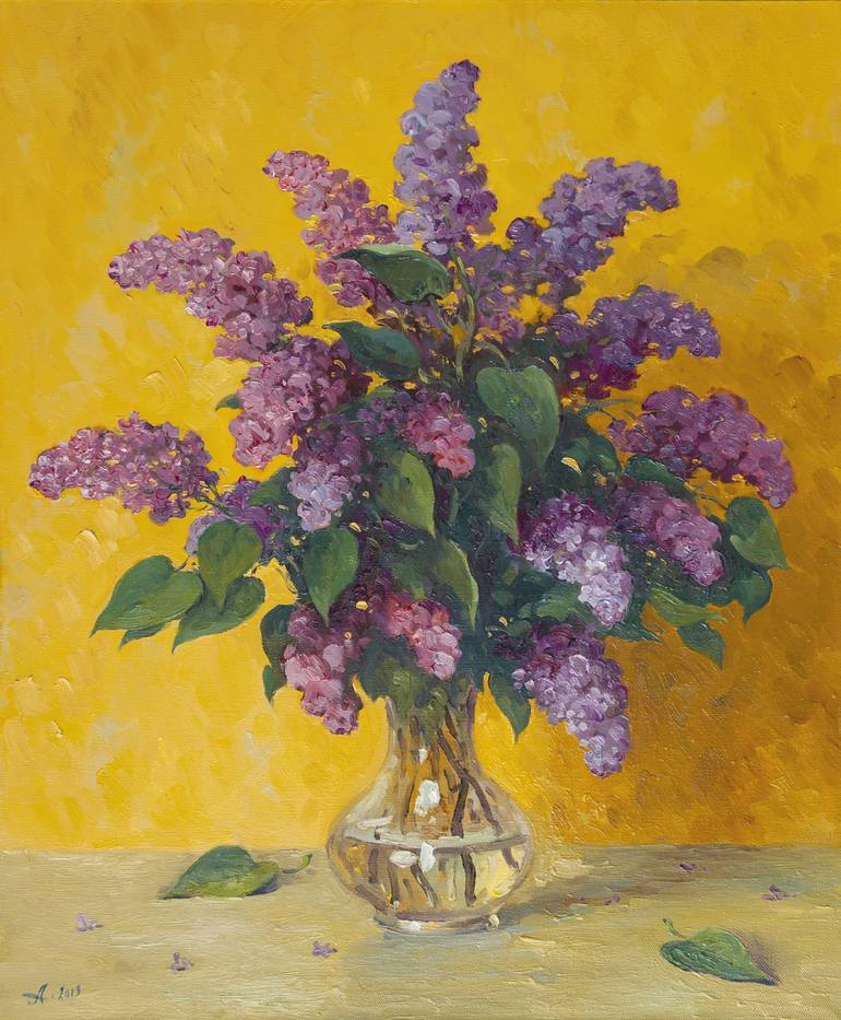 Lilac against the yellow wall Painting by Alexander Alexandrovsky ...