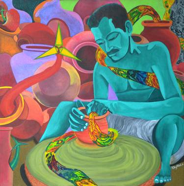 Original Conceptual People Paintings by Ramachandran Alias Gayatri Artist Machingal