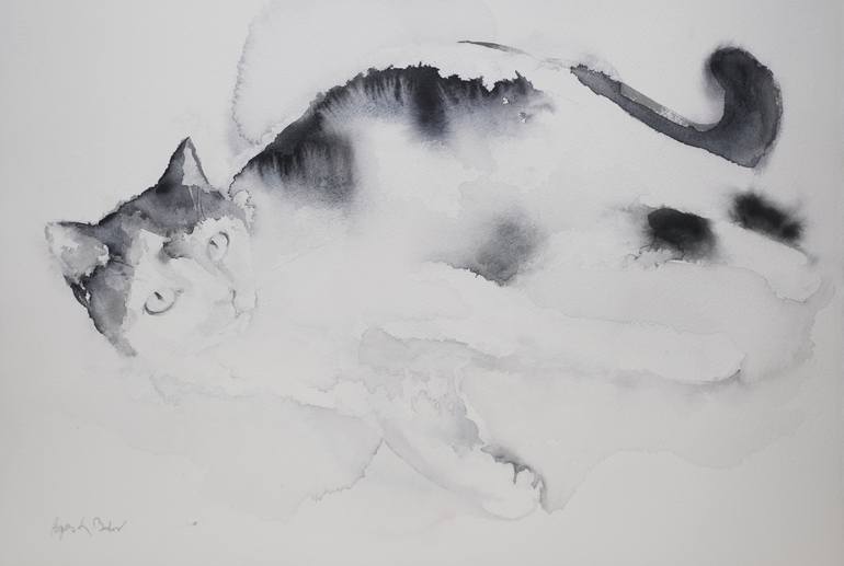 White tabby Painting by Agnes Bodor | Saatchi Art