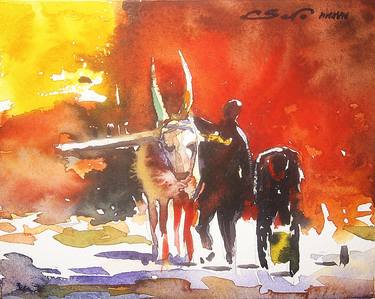 Print of Cows Paintings by Dejan Sevo