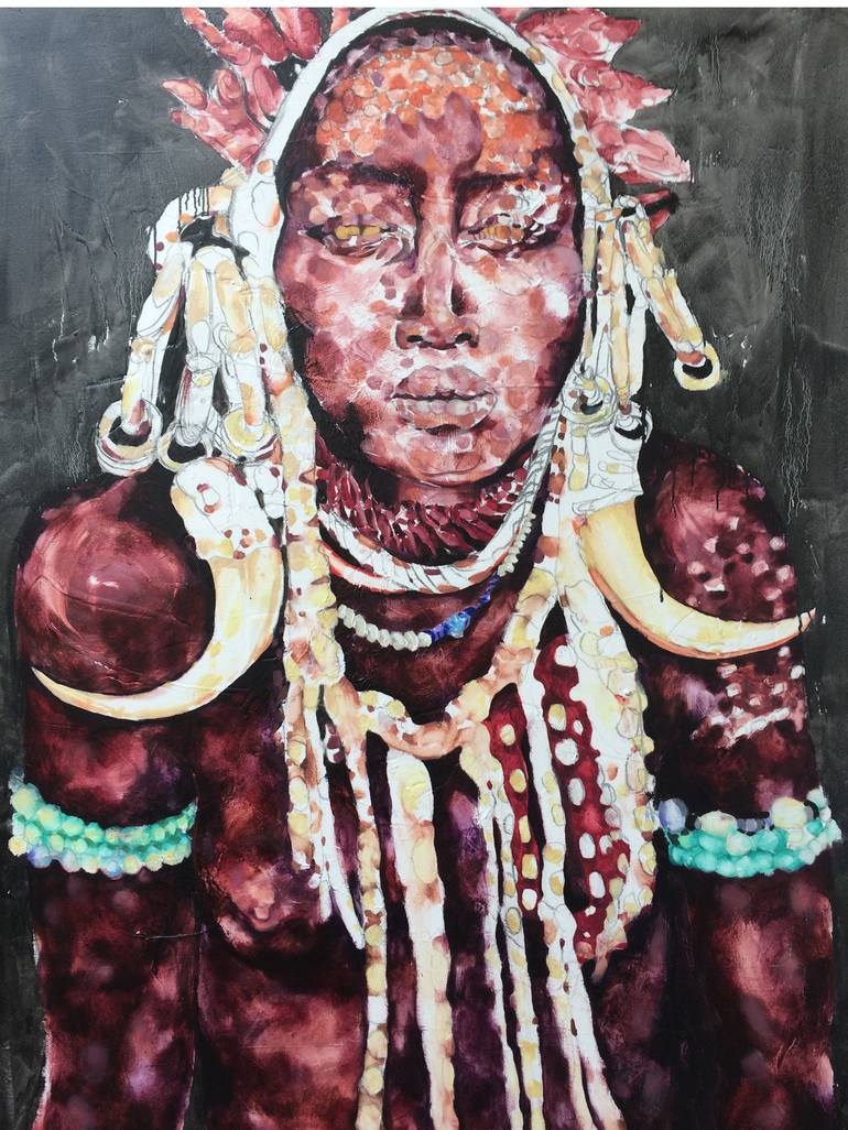 Mursi Tribe Woman Painting by Chelsea Owens | Saatchi Art