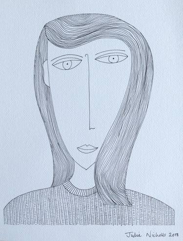 JULIE -  Woman With Shoulder Length Hair Self Portrait Drawing thumb