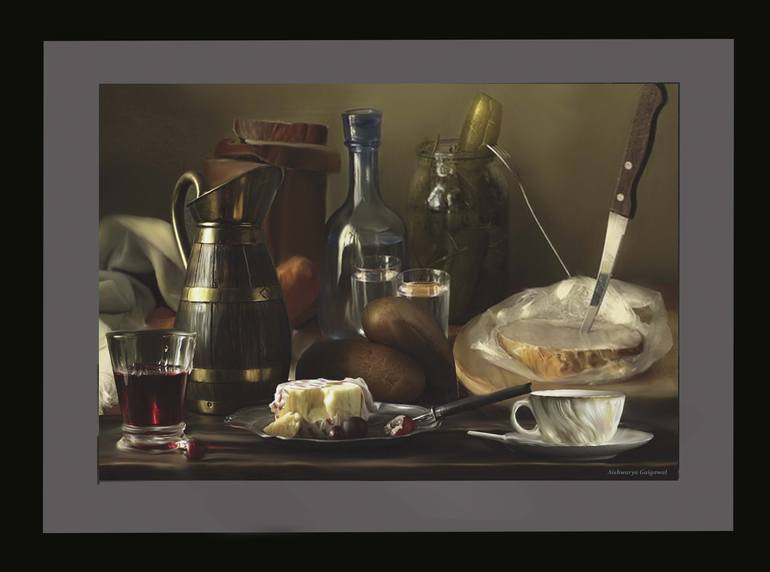 Original Art Deco Food & Drink Painting by H U Patel