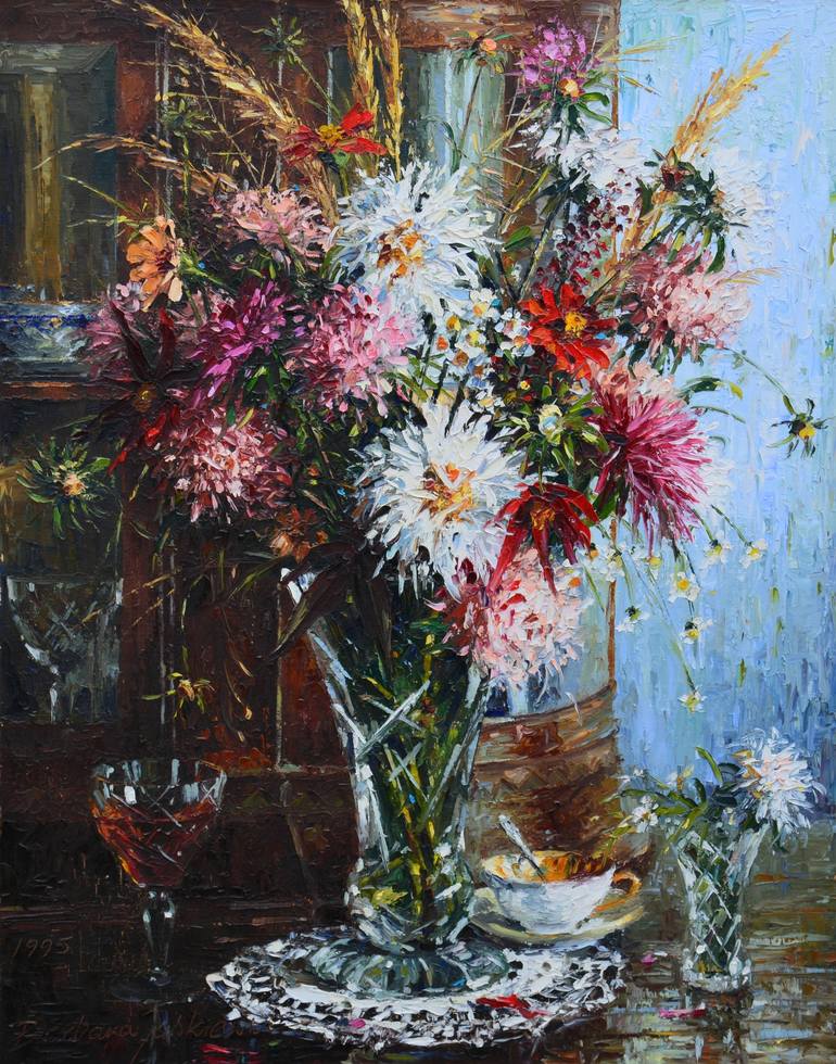 Flowers In A Crystal Vase 1995 Painting By Barbara Jaskiewicz