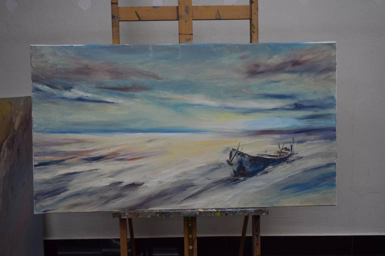 Original Minimalism Seascape Painting by Natalia Esanu