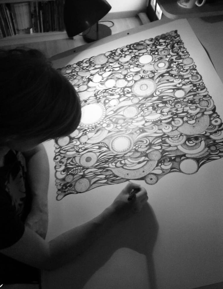 Original Abstract Garden Drawing by Stefania Miola