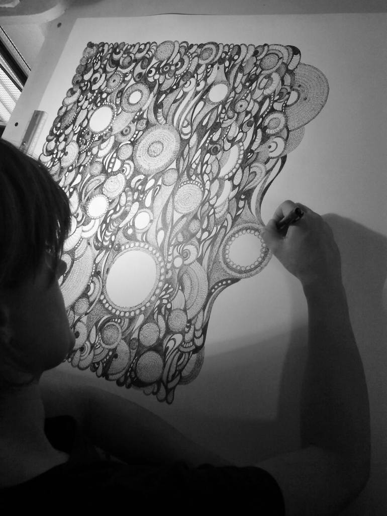 Original Abstract Garden Drawing by Stefania Miola