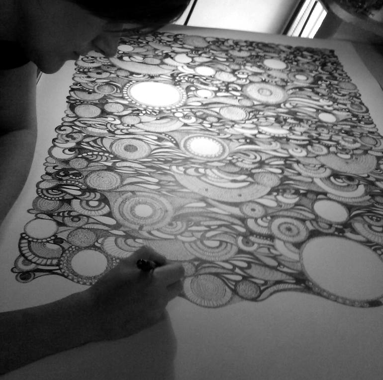 Original Abstract Garden Drawing by Stefania Miola