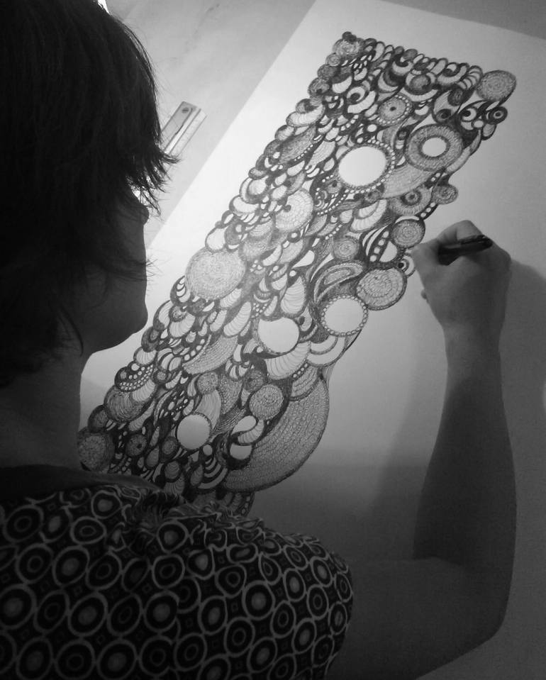 Original Abstract Garden Drawing by Stefania Miola