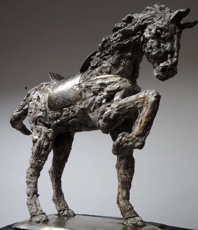 Copy of "Horse warrior 2" dim: 38x41x10cm material: modelling mass(das masa),metal,grout - Print