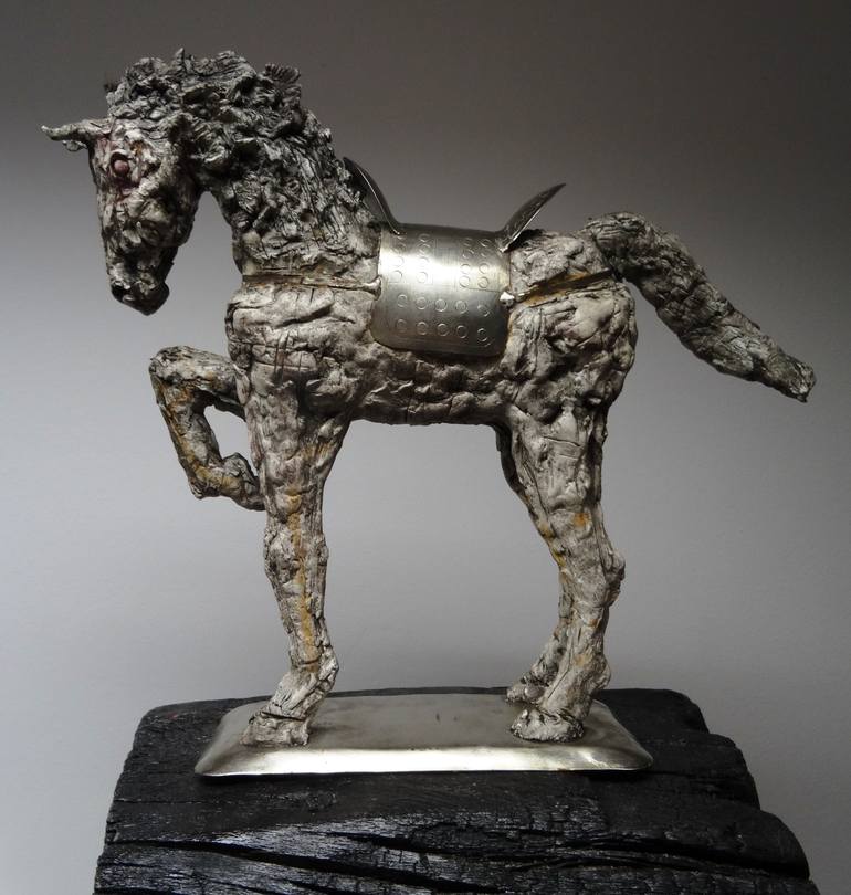 "Horse warrior 2" dim: 38x41x10cm material: modelling mass(das masa),metal,grout - Print