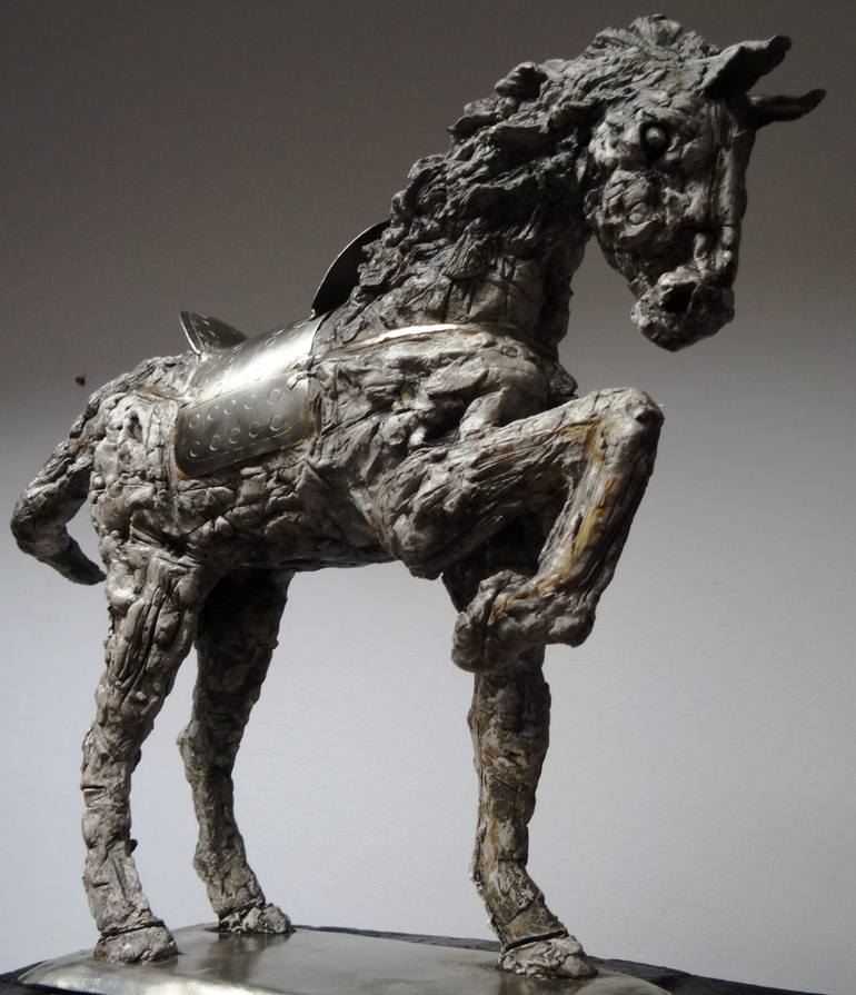 "Horse warrior 2" dim: 38x41x10cm material: modelling mass(das masa),metal,grout - Print