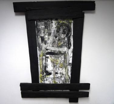 "BLACK FRAME" dim.125/90cm material:,canvas,burned wood,acrylic thumb