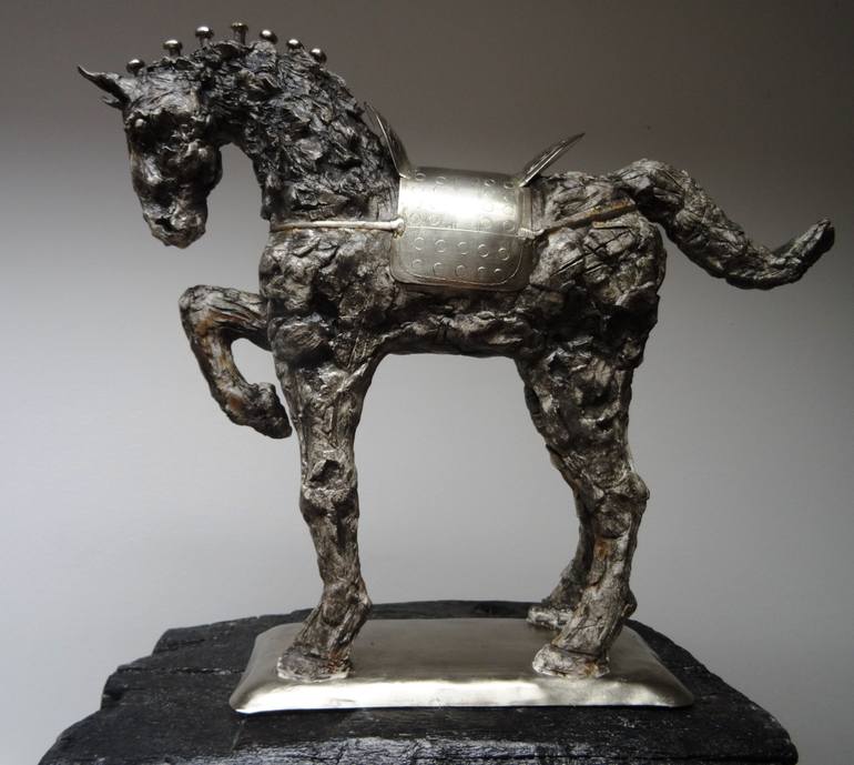 "Horse warrior 3" dim: 38x41x10cm material: modelling mass(das masa),metal,grout - Print