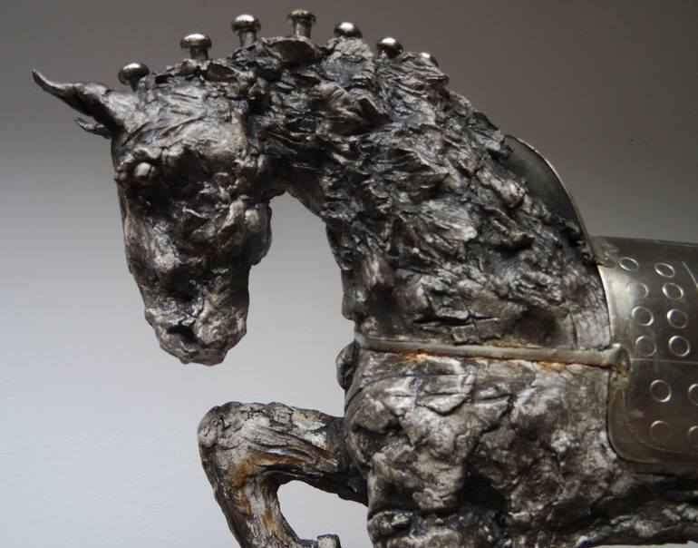 "Horse warrior 3" dim: 38x41x10cm material: modelling mass(das masa),metal,grout - Print