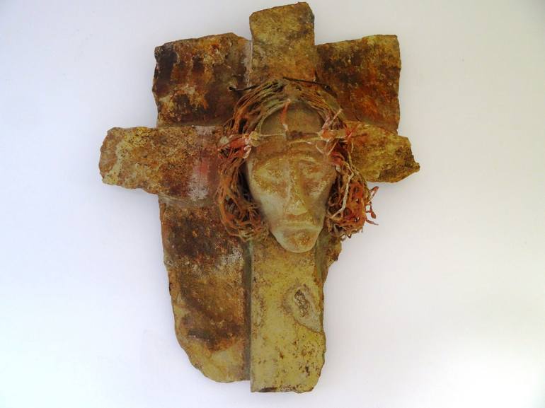 "JESUS" dim: 64 x 50 x 16 cm material: stone, wire,iron,grout,construction adhesive.... - Print
