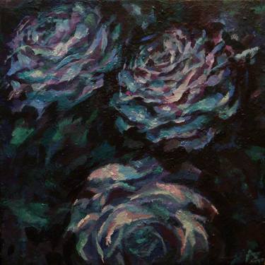 Three Blue Roses on square background thumb