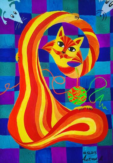 Original Abstract Cats Drawings by Asya Alyatina