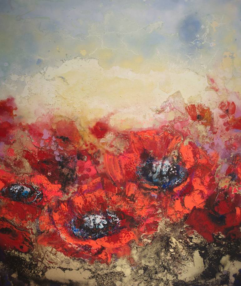 Original Floral Painting by Arno Bruse | Baroque Art on Canvas | 'Poppies Under A Blue Sky'