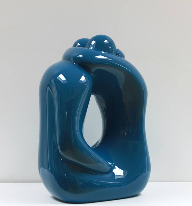 Azure Blue Hugging Couple Sculpture by Marko Humphrey-Lahti | Saatchi Art