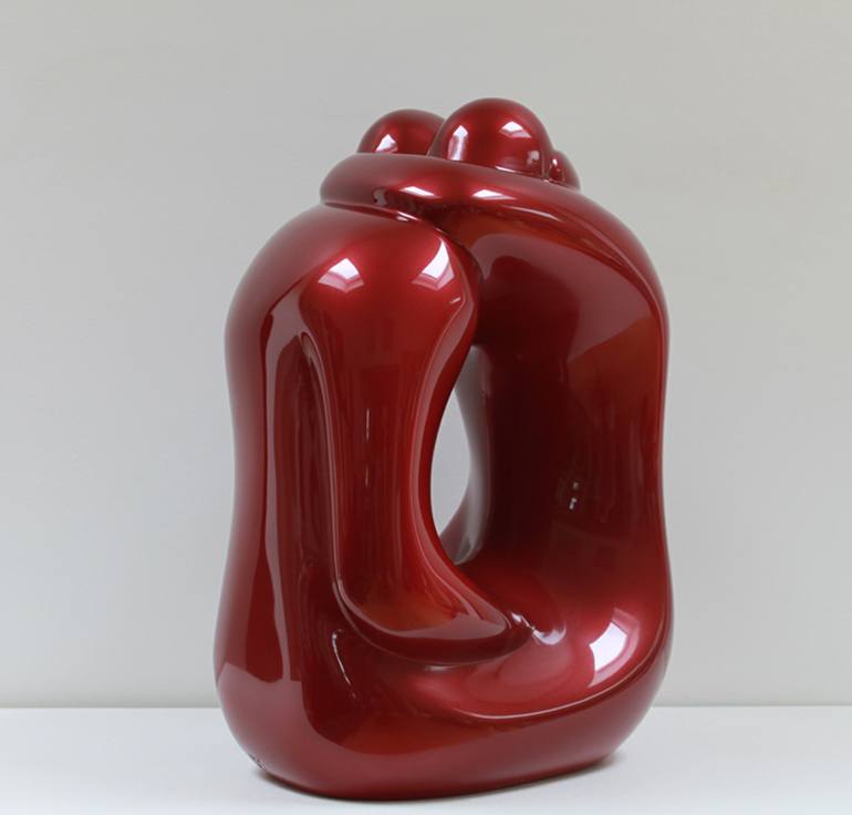 Ruby Red Hugging Couple Sculpture by Marko Humphrey-Lahti | Saatchi Art