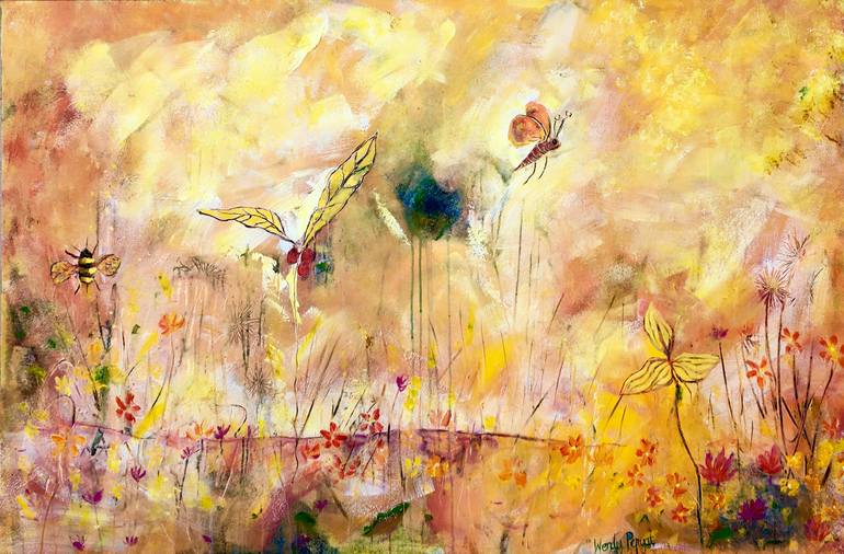 Original Abstract Expressionism Garden Painting by Wendy Bache