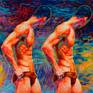 This is the left panel from the diptych "Mysterious Vision at the Evening Pond". You will receive only the left panel, not the whole diptych. To buy the whole diptych, check out my other works.
I like to look at a beautiful male body. Therefore, I am sad that there are so little masculine sensuality and beauty in art. About 30 years ago, a group of feminist artists, Guerrilla Girls, decided to find out the ratio of the number of male and female nudes presented on canvases exhibited at The Metropolitan Museum of Art. It turned out that male nudes are only 15%. And it seems that today the situation has not changed much. On online galleries where I sell my art, male nudes are about 20%. The roots of this phenomenon, in my opinion, are very deep in our culture and require additional study. This is the topic of my new project, in which I am trying to integrate the sensual beauty of a male body with world-famous paintings like Claude Monet's "Waterlilies," Van Gogh's "Sunflowers," David Hockney's "May Blossom on the Roman Road." This is a kind of reflection on how the art of the last centuries could have been if the male body had not been discriminated against.