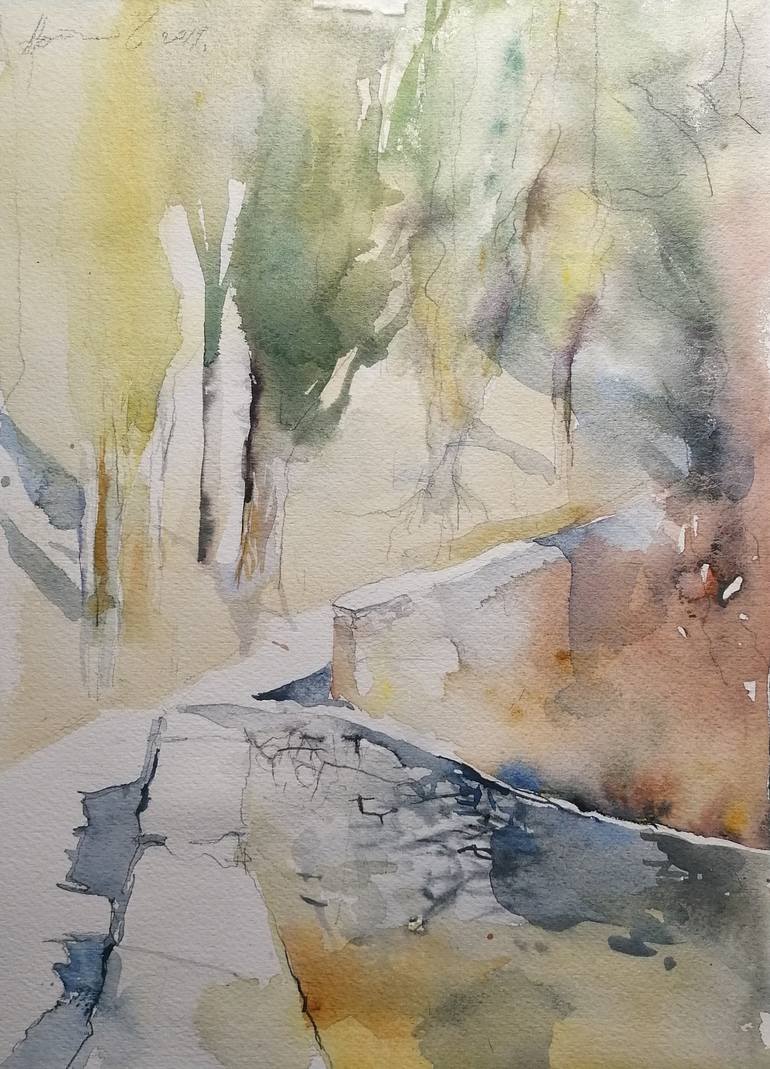 Original Landscape Painting by Natasa Cacic | Expressionism Art on Paper | On the way