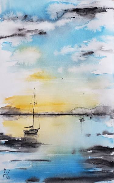 Print of Figurative Seascape Paintings by Muriel Mougeolle