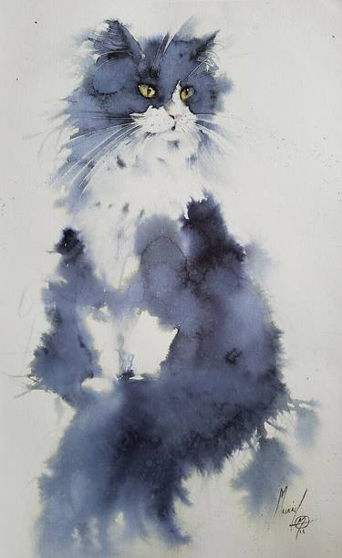 Print of Figurative Cats Paintings by Muriel Mougeolle