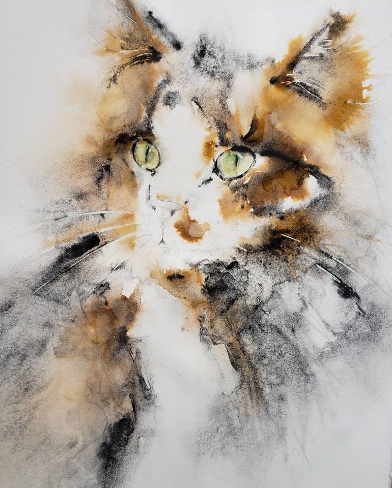 Original Contemporary Cats Painting by Muriel Mougeolle
