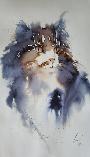 Original Figurative Cats Paintings by Muriel Mougeolle