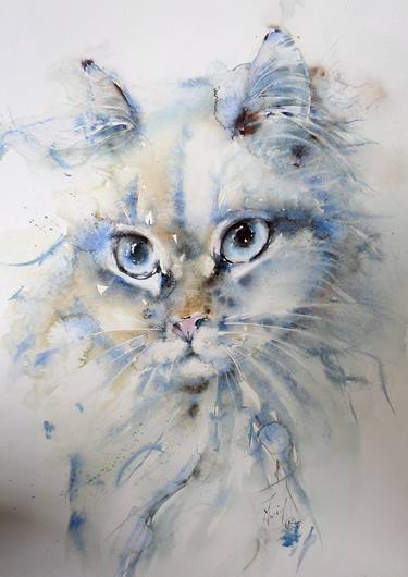 Original Figurative Cats Paintings by Muriel Mougeolle