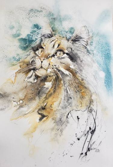 Original Cats Painting by Muriel Mougeolle